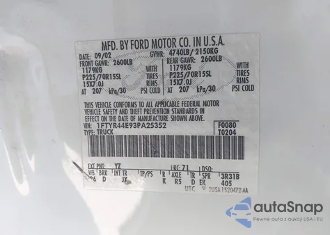 2003 Ford Ranger Xlt из США, поврежденный, VIN 1FTYR44E93PA25352